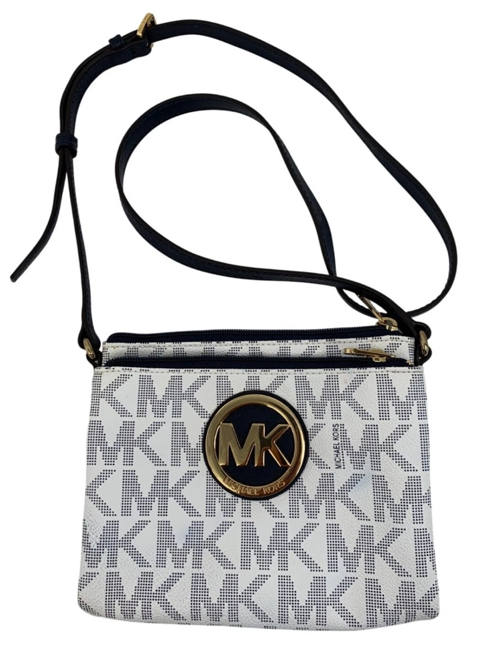 Michael Kors Fulton Double Zip Snap White & Navy Crossbody